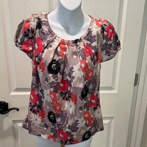 Club Monaco Red and Black Puff Sleeve Ruffled Blouse PTP 18